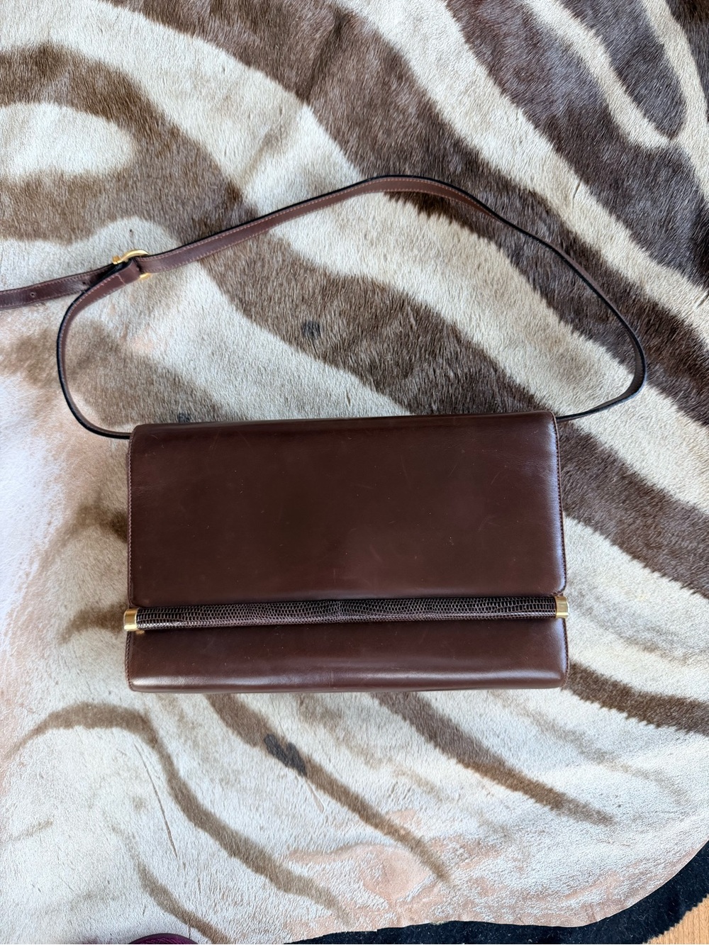 Salvatore Ferragamo Brown Leather Crossbody with Gold Accents